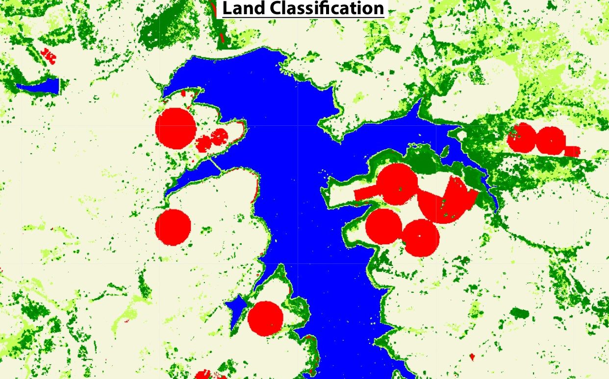 Land classification map around a reservoir